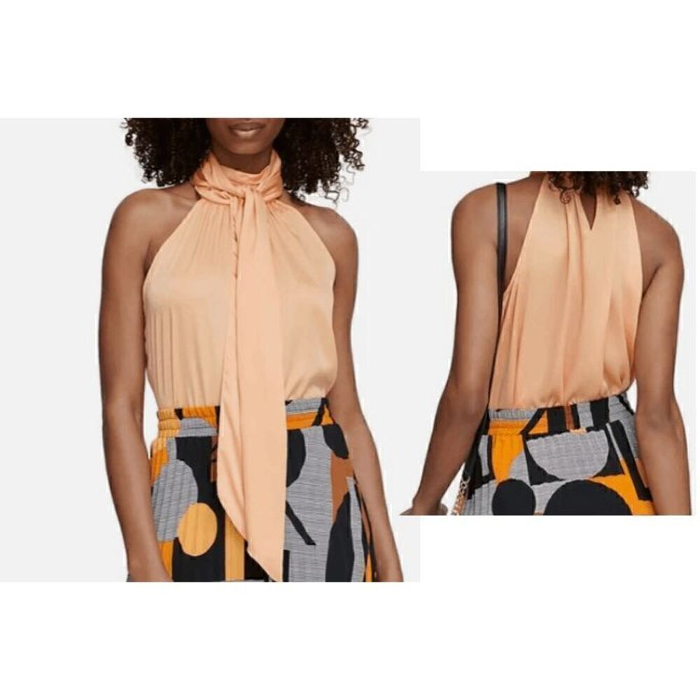 Karl Lagerfeld Paris Women's Mock-neck Sleeveless Blouse Apricot XS